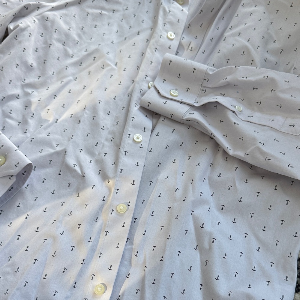 Men's White Anchor Print Collared Shirt
